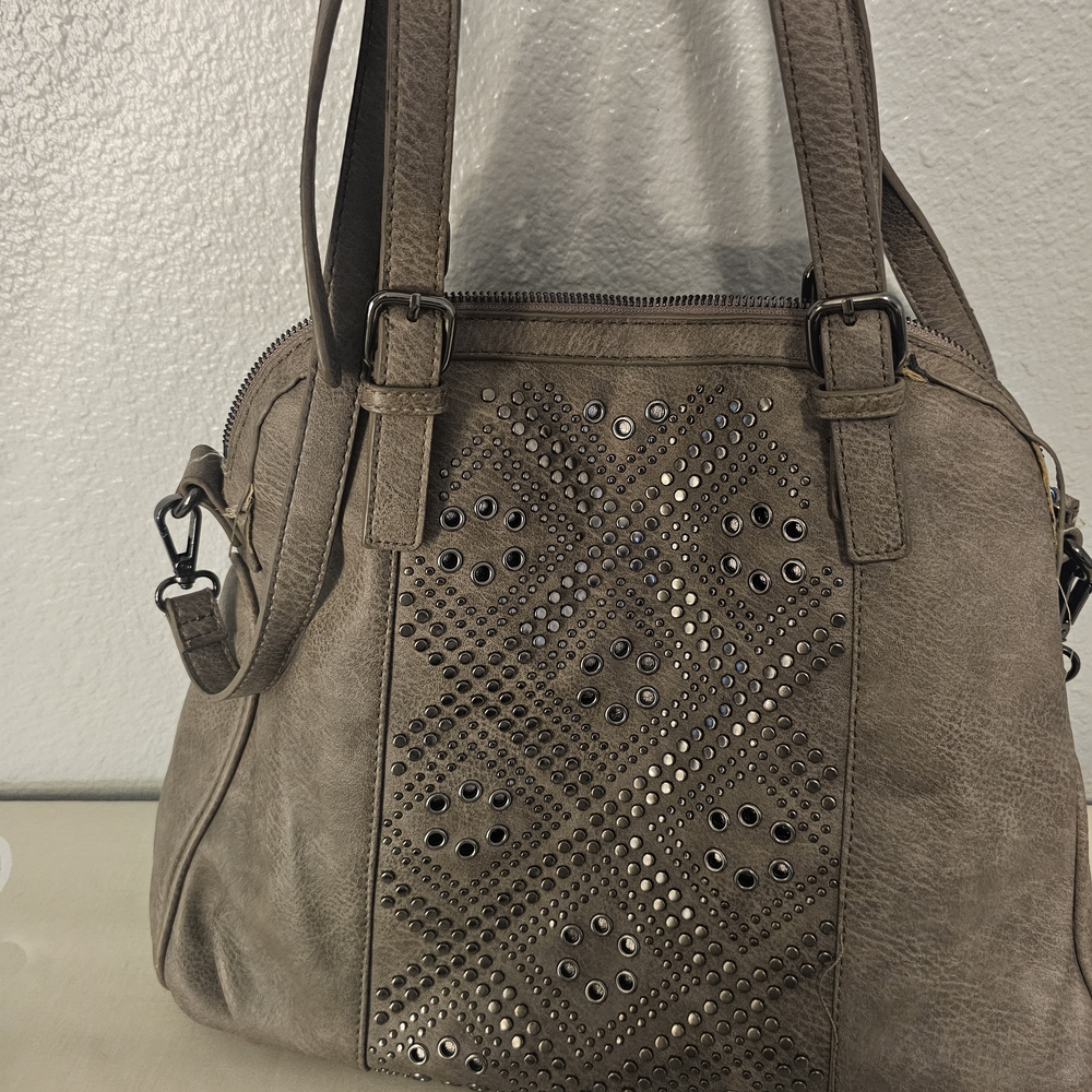Buckle Gray Studded Shoulder Bag